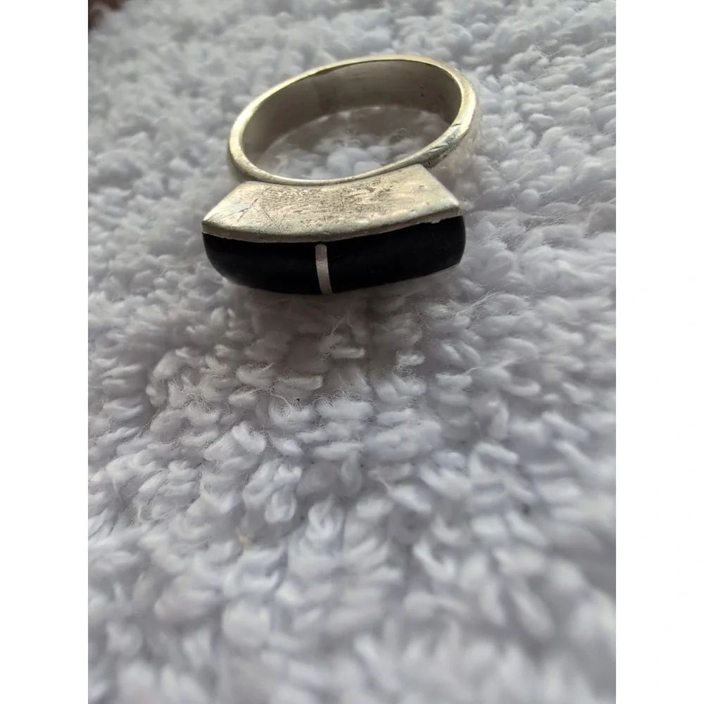 925 Sterling Silver Black Onyx Gemstone Ring Size 7 Heavy Ring‎